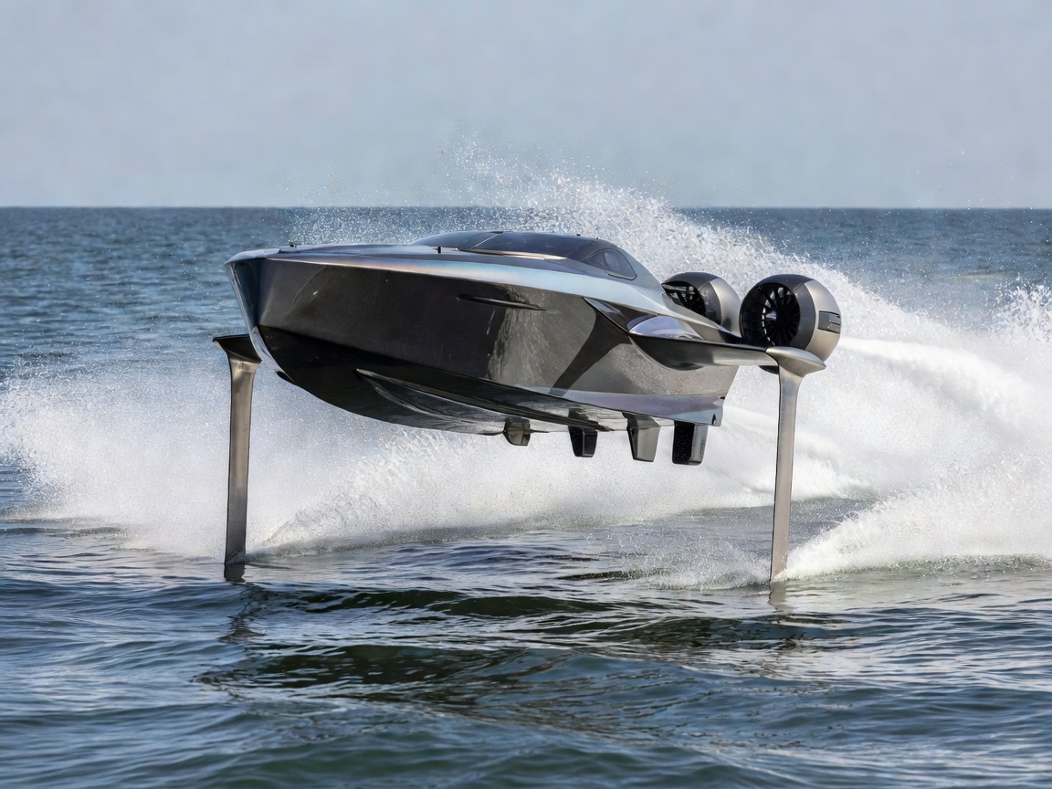 High speed yacht engine and hydrofoil technology display