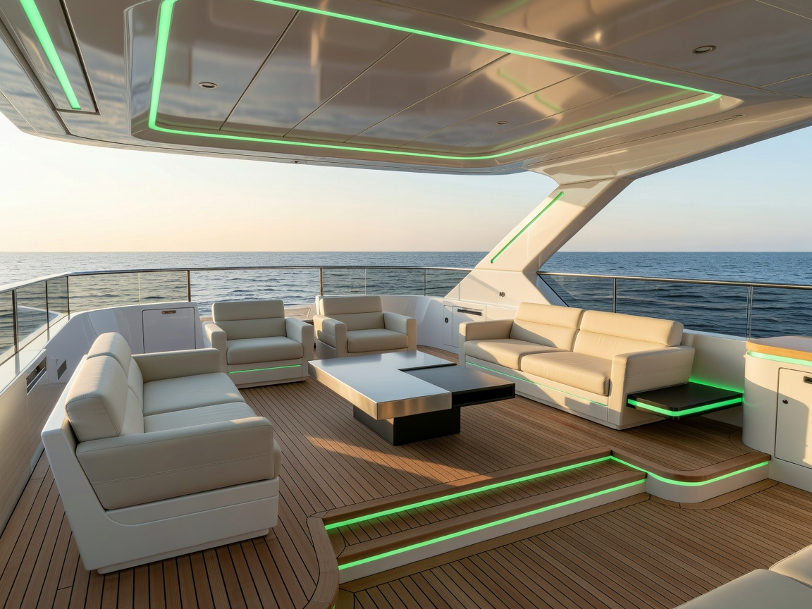 Modern luxury yacht deck design with neon green accents on Circuit G-52